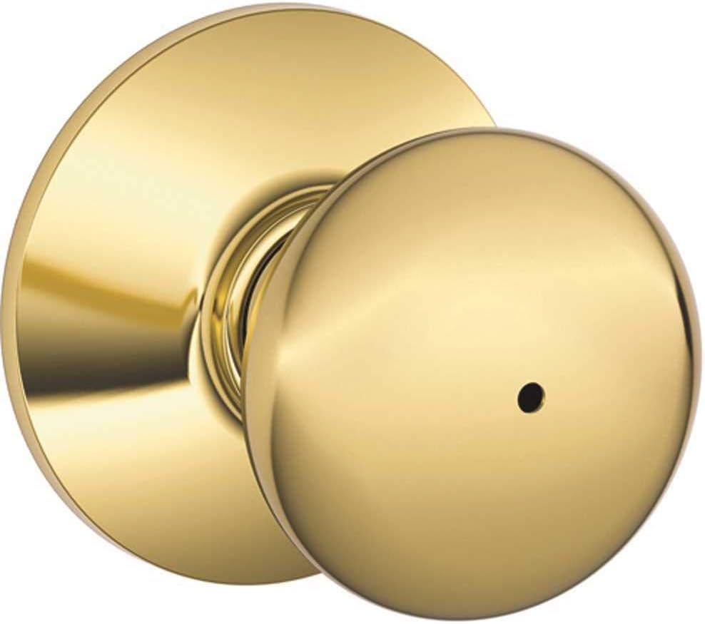Schlage F40 PLY 605 Plymouth Door Knob, Bed & Bath Privacy Lock, Bright Brass