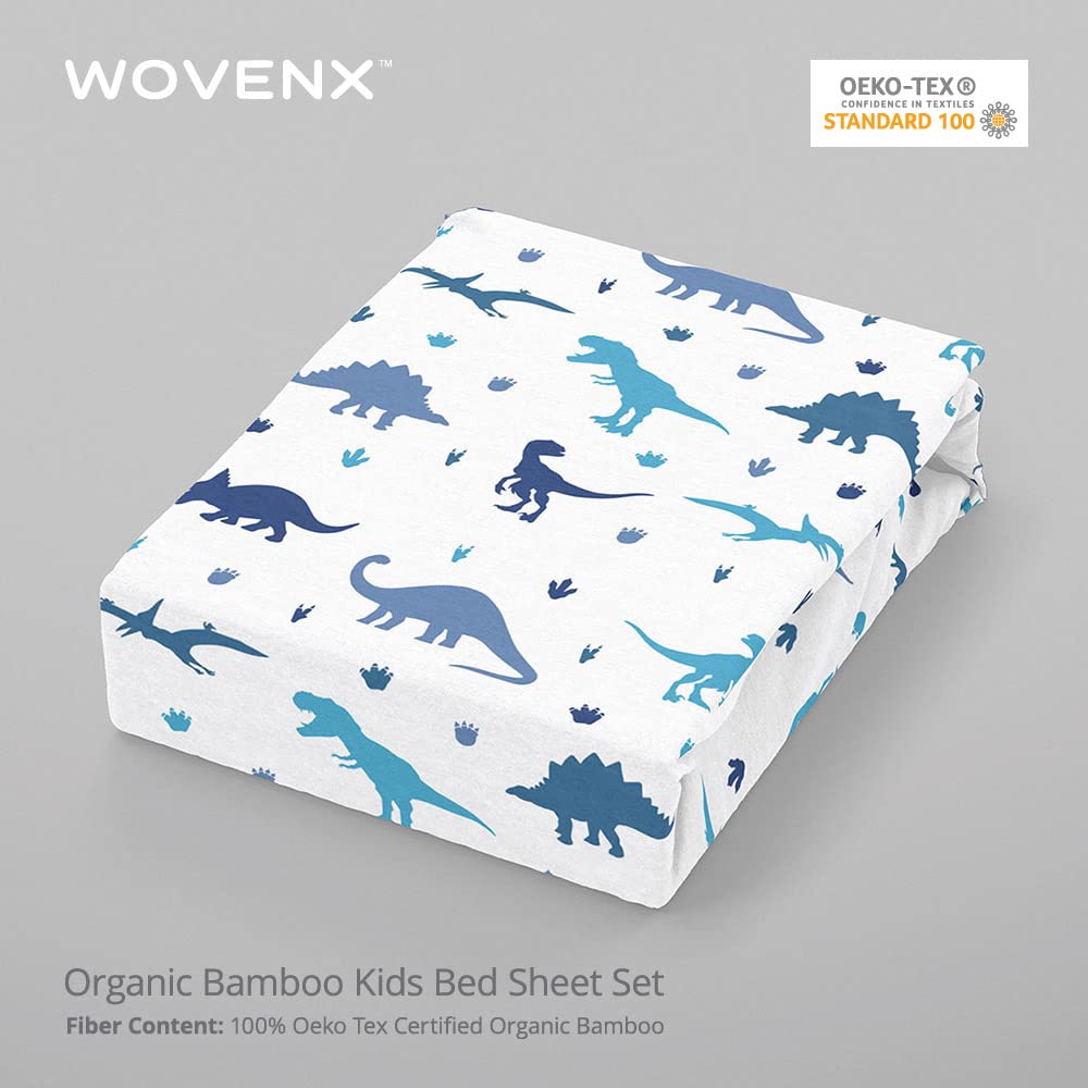 Juego de sábanas de bambú orgánico para niños con certificación Oeko-Tex, individual, matrimonial, para niños, sábana de bambú refrescante, unicornio, dinosaurio (individual, Dino)