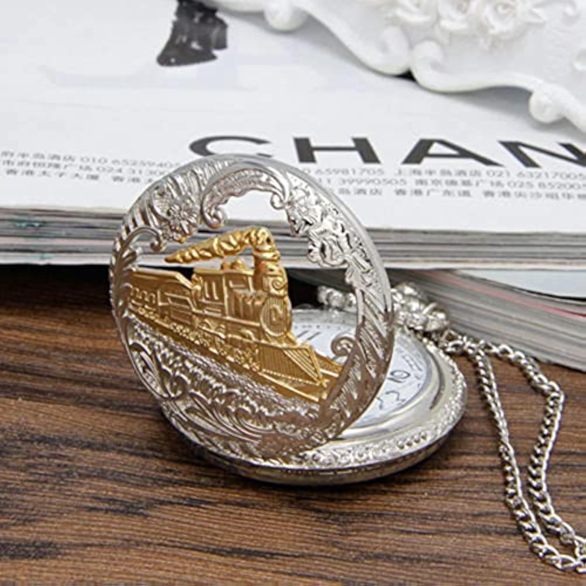 Men's Unique Stainless Steel Pocket Watch Pendant with Chain