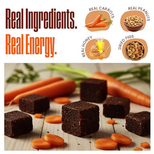 Image of PEPCUBES Carrot Snack Bites with Peanuts (8 Pack), Made from Real Carrots, Soft, Chewy, Real Ingredients, Naturally Sweetened, High Fiber, Steady Energy, Gluten Free, Dairy Free, Low Calorie, Plant Based, Gut-Friendly | 8 ct, 1.06 oz each