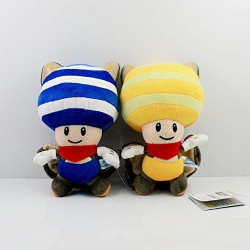 Super Mario Bros Plush 9" / 23cm Flying Squirrel Yellow & Blue Toad 2pcs Set Doll Stuffed Animals Figure Soft Anime Collection Toy