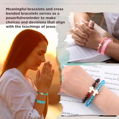Image of Huquary 18 Pcs Easter WWJD Braided Christian Cross Bracelet Beaded Stretch WWJD Adjustable Jesus Bracelet Wristband for Women Men What Would Jesus Do Religious Rope Jewelry Faith Pendant Easter Gift