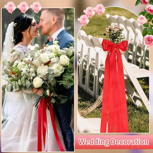 Image of woric Red Satin Ribbon 1 Inch 50 Yards Red Bows | Ideal for Floral Wreaths Hair Bows Crafts Gift Wrapping Wedding Outdoor Patio Decor DIY Projects