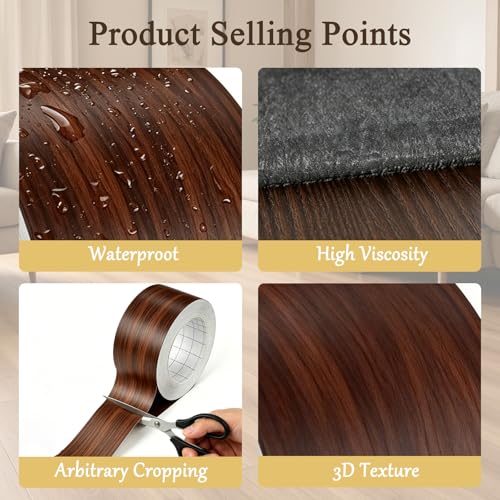 Image of GSCIT Club Red Walnut Wallpaper, 2.4 inch X 15ft Self Adhesive Wood Grain Repair Tape Walnut Repair Patch for Tables, Chairs, Baseboards, Doors, Windows, Floors, Handicraft DIY.
