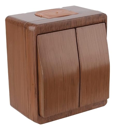 Interruttore a parete a 2 ingressi (on/off), interruttore seriale, effetto legno, colore legno, imitazione di noce, IP44, adatto per ambienti umidi, mutlusan, serie AP NEMLIYER