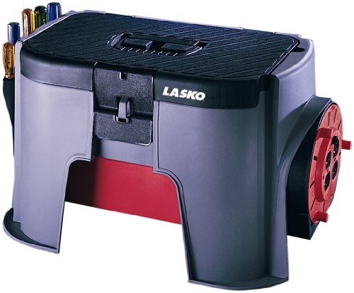 Lasko 9002 Power Toolbox Tool Storage Cord Wheel with Four Outlets and Step Stool
