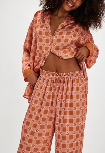 Image of LILTWIST Silk Satin Pajamas Set for Women 2 Piece Floral Pjs Wide Leg Lounge Pants Set Long Sleeve Button down Pj Shirts Set