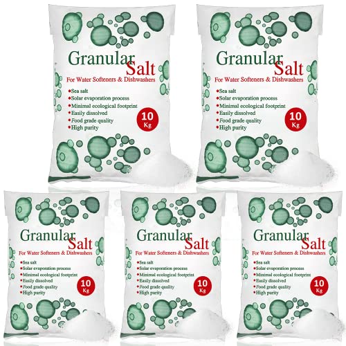 10kg Granular Salt For Granular Water Softeners Best For Laundry Kitchen Dish Washing | Compatible To All Water Softner Salt Machines | Food Grade 100% Genuine British Salt (5 Bag)