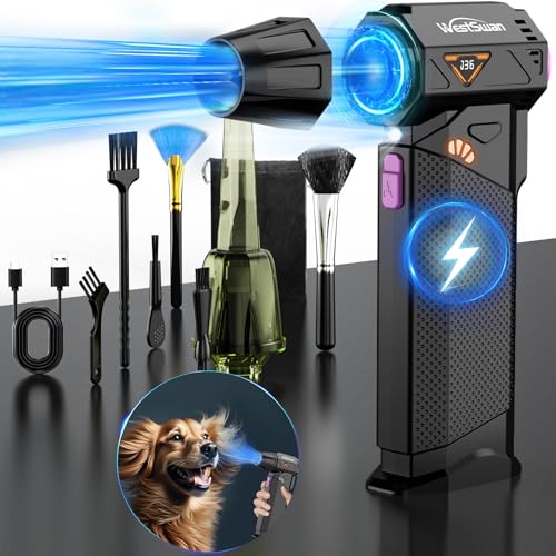 Westswan Compressed Air Duster, 210000RPM Mini Electric Air Duster Equipped with Continuously Variable Speed, 320g Wind Pressure Turbo Blower with Vacuuming Unit for Keyboard, PC, Car, Home(Black)