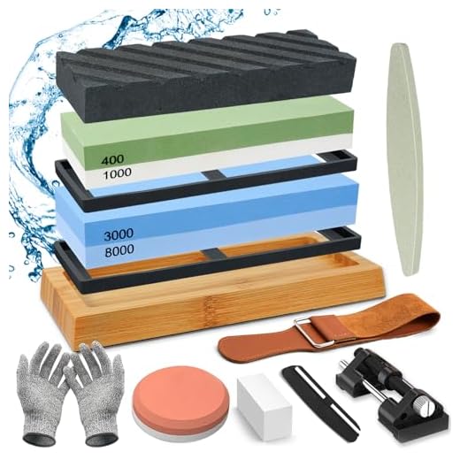 YUTUY Pietra Affilacoltelli Professionale,Pietra Per Affilare 2-in-1,400/1000 3000/8000 Grana con Base Antiscivolo in Bambù,pietra per spianare, guida angolare e strisce di cuoio