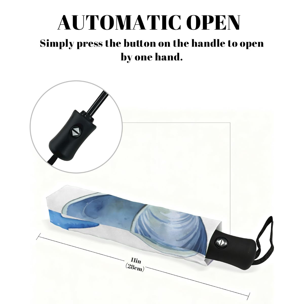 Ombrello pieghevole da viaggio con conchiglie acquerellabili corallo perla ombrello compatto antivento impermeabile con protezione UV rivestimento nero leggero 8 coste portatile per pioggia