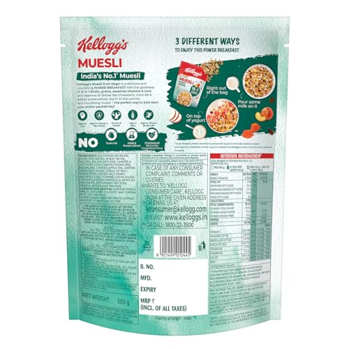 Image of Kellogg's Muesli Fruit Magic | 12 In 1 Power Breakfast | No Maida| No Palm Oil | India's No 1 Muesli | 500g (Pack of 3)