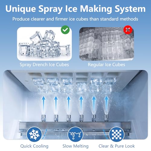 COSTWAY Commercial Spray-Type Machine à glaçons 80 Lbs/24H Machine à glace en acier inoxydable avec 30 LBS Boîte de rangement, fonction d'auto-nettoyage, épaisseur de glace réglable pour le bureau du bar à domicile