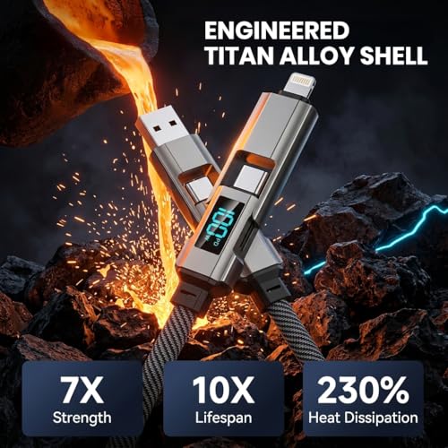 Image of Verilux 4 in 1 Type C Cable with LED Display 6.6FT, PD 100W USB C & PD 27W Lighting with 480Mbps Data Transfer, Nylon Braided C Type Charger Cable for iPhone 17 /16 /15, Galaxy S26 /S25 /S24