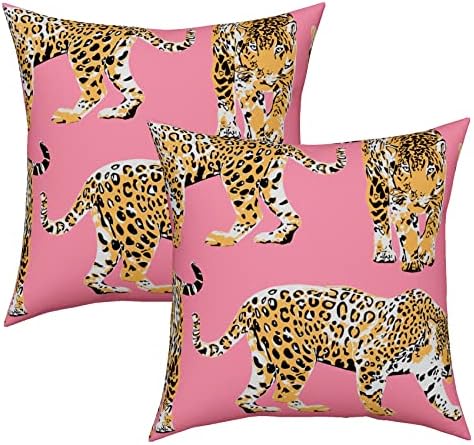 CRTPOD Pink Cheetah Pillow Covers Set of 2 18x18 inch, Preppy Throw Leopard Wild Animal Pillowcase Hot Decorative Cushion Couch Cover Linen Case for Living Room Outdoor