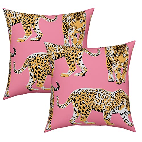 Crtpod Pink Cheetah Pillow Covers Set Of 2 18X18 Inch, Preppy Throw Leopard Wild Animal Pillowcase Hot Decorative Cushion Couch Cover Linen Case For Living Room Outdoor #TOP2