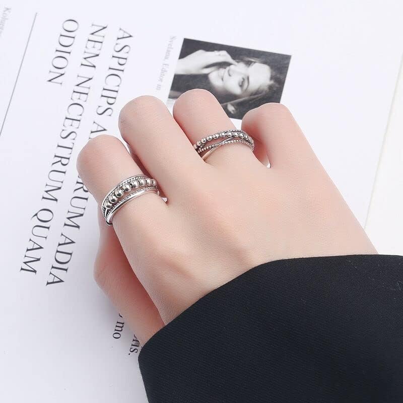 Qings Anxiety Relief Ring for Women Men 925 Sterling Silver Fidget Spinner Adjustable Thumb Rings with Rotating Beads Anti Stress Spinning Vintage Open Band Ring Anxiety Reliever Jewellery - Image 5