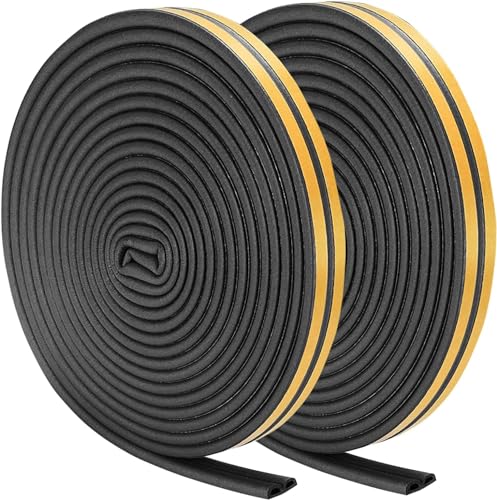 Image of Weather Stripping Seal Strip Tape, Doors Windows Frame Self Adhesive D Type Foam Sealing Tape, 65.6Ft Rubber Soundproof Insulation Cell Foam Stripping, Black