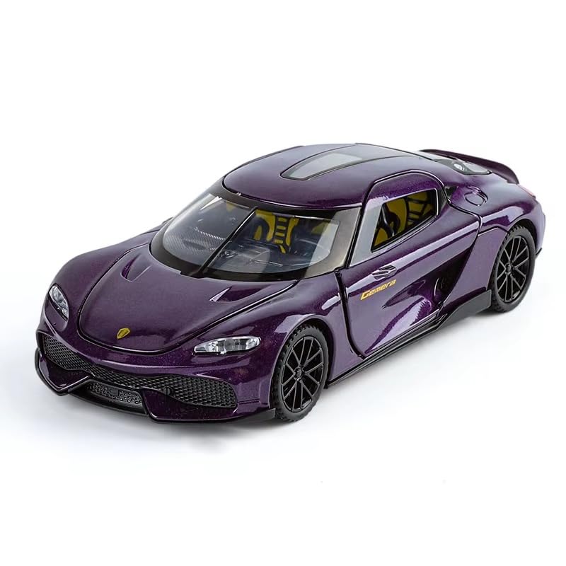 Image of FEXXA 1:32 Scale Koenigsegg Gemera Die-Cast Metal Car with Sport car Openable Doors Light and Sound,Pull Back Function Indoor Outdoor Toy for Kids (Purple)
