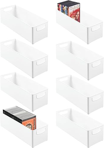 mDesign Organizador de plástico para videojuegos, contenedor de almacenamiento de juegos con asas para soporte de consola multimedia, estante de