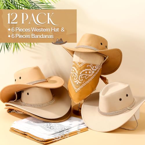 Image of Zhanmai 12 Pcs Cowboy Hat and Bandana Cowboy Cowgirl Hats Bulk Western Party Costume Halloween Accessory