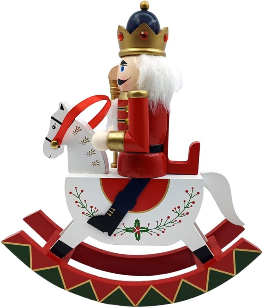 Wooden Christmas Nutcracker Figurine Large Size Decorative Nutcracker Figure on Horse Festival Tabletop Ornament for Holiday and Outdoor Decoration