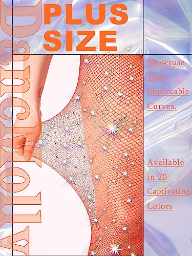 Image of DancMolly 10X Strong Ultra Sparkly Rhinestone Fishnet Stockings, Plus Size Sparkle Tights for Women Sexy Party Concert Outfit