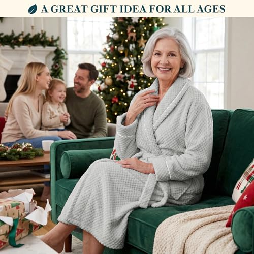 Image of PAVILIA Plush Robe for Women, Soft Fleece Long Spa Robe, Ladies Bathrobe with Pockets