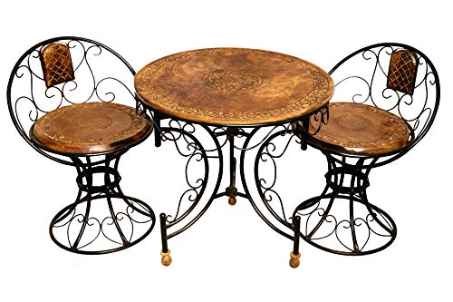 Image of Wood & Wrought Iron Patio Furniture Set Garden & Outdoor /Indoor Furniture (Style 3 - Set of 5)