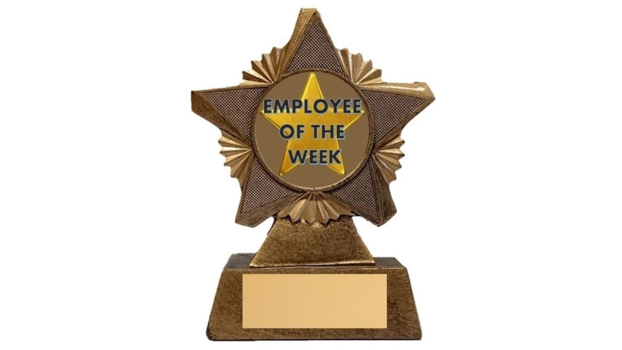 Troshow Antique Gold Employee Of The Week Trophy Award Premier Star 150Mm Heavy Resin Free Engraving -Troshow2-G