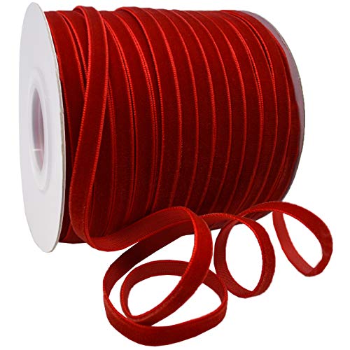 Morex Ribbon Viviana Velvet Ribbon, Soft Silky Velour, Wedding and Holiday Décor, Sewing and Crafting, Gift Wrap, 1/4" X 70 YD, Red