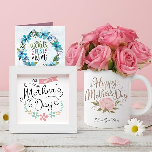 Image of TIED RIBBONS Gift for Mom, Birthday Gift for Mom Women Wife Mother in Law Mummy (Artificial Flower Rose Bunch with Ceramic Coffee Mug, Photo Frame & Greeting Card) Set Combo Set