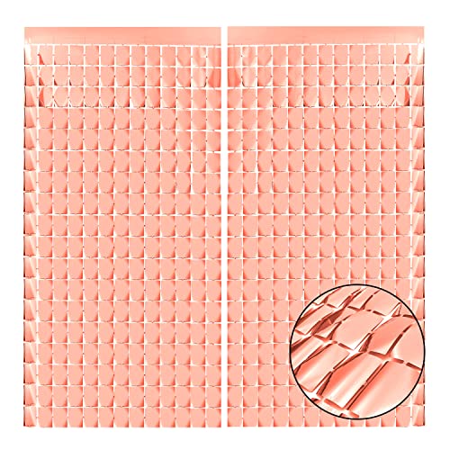 Image of PADELO Rose Gold Shimmer Wall Backdrop, Square Backdrop Curtain,2Pcs 3.3x6.6 Feet Rose Gold Streamer Backdrop for Party Decorations