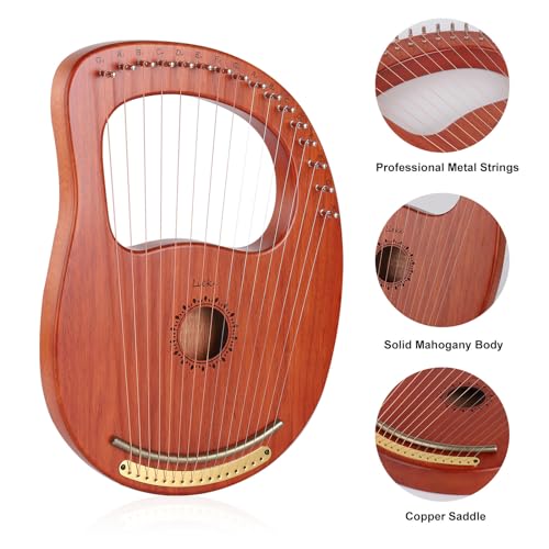 image for LIEKE Lyre Harp 16 Strings with Bag Tuning Wrench,Metal Strings,Mahoga