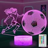 POSSHE Fußball-Nachtlicht, Fußball-Geschenke für Mädchen, 3D-Illusionslampe mit Fernbedienung, Timer, 16 Farbwechsel, RGB-Blitzmodus und dimmbar