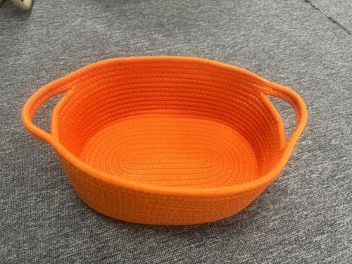Image of ABenkle Small Basket with Handles, Boho Decorative Rope Woven Dog Cat Toy Storage Bin Shelf Storage Organizer, Easter Christmas Gift Basket, 12 inchx8 inchx5 inch