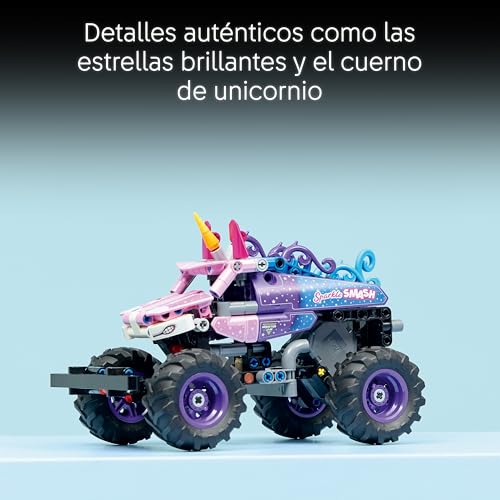 Miniatura 5 de LEGO Technic Monster Jam Sparkle Smash Pull-Back Truck Toy - Pink Unicorn Themed Race Car Model Kit - Creative Birthday Gift for 7+ Year Old Boys, Girls & Fans - 42220