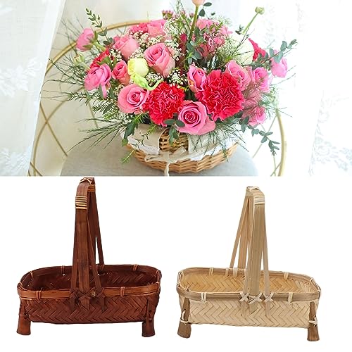XHTLLO 2 PCS Bamboo Woven Flower Baskets, Exquisite and with Unique Texture, Versatile Home Decor and Storage Solution, Portable Design