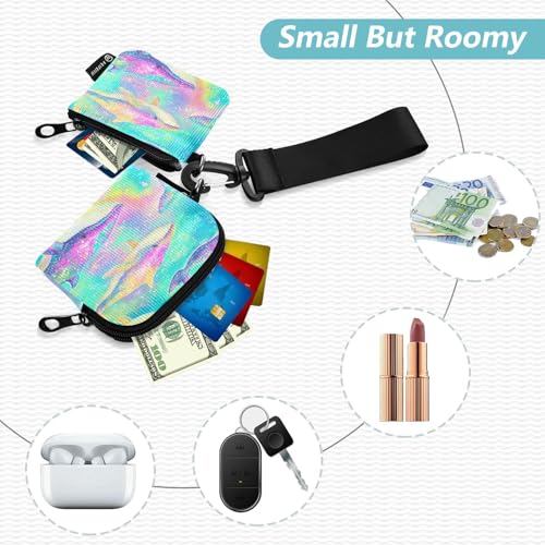 Colorful Whales Shining Women Credit Card Case Coin Purse Small Detachable Change Purse Key Holder with Zipper Coin Pocket for Woman 2 Packs estuches para tarjetas de credito2