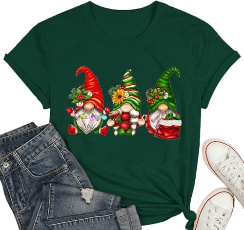 Merry Christmas Shirts for Women Christmas Gnome T-Shirt Funny Gnome Xmas Gift Tee Tops