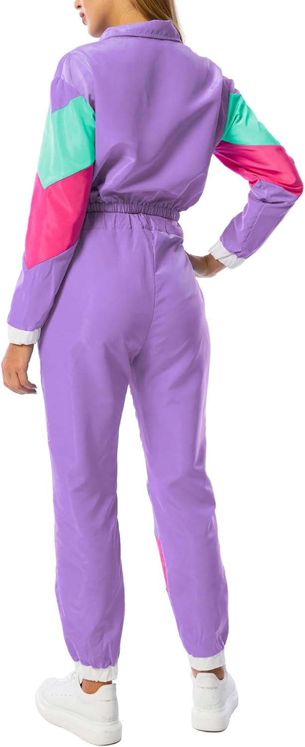 Yisfri Womens Color Block 2 Piece Windbreaker Outfits Long Sleeve Zip Front Crop Top Tracksuit Set - Image 3