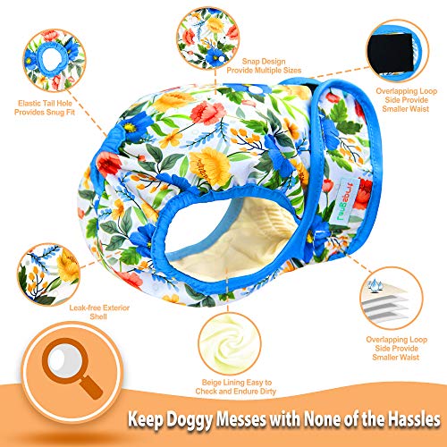 Image of Langsprit Washable Female Dog Diapers (3 Pack) - No Leak Reusable Diapers for Doggy Female in Period - Highly Absorbent Dog Heat Panties with Adjustable Snaps (Floral, XX-Large)