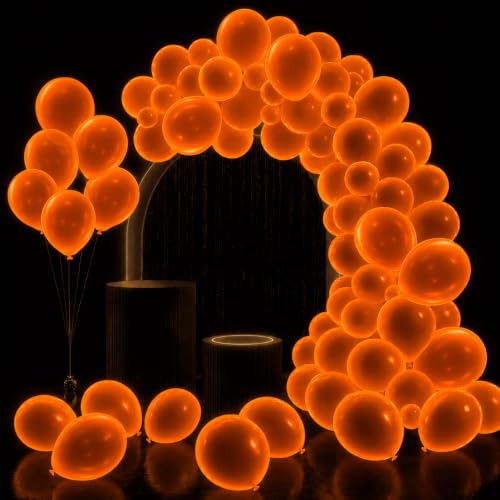 Image of 100 Pcs UV Neon Orange Balloons 12 inch Neon Party Supplies, Balloons, Glow in the Dark for Birthday, Graduation, Baby Shower,Wedding, Anniversary Valentines Party Decorations