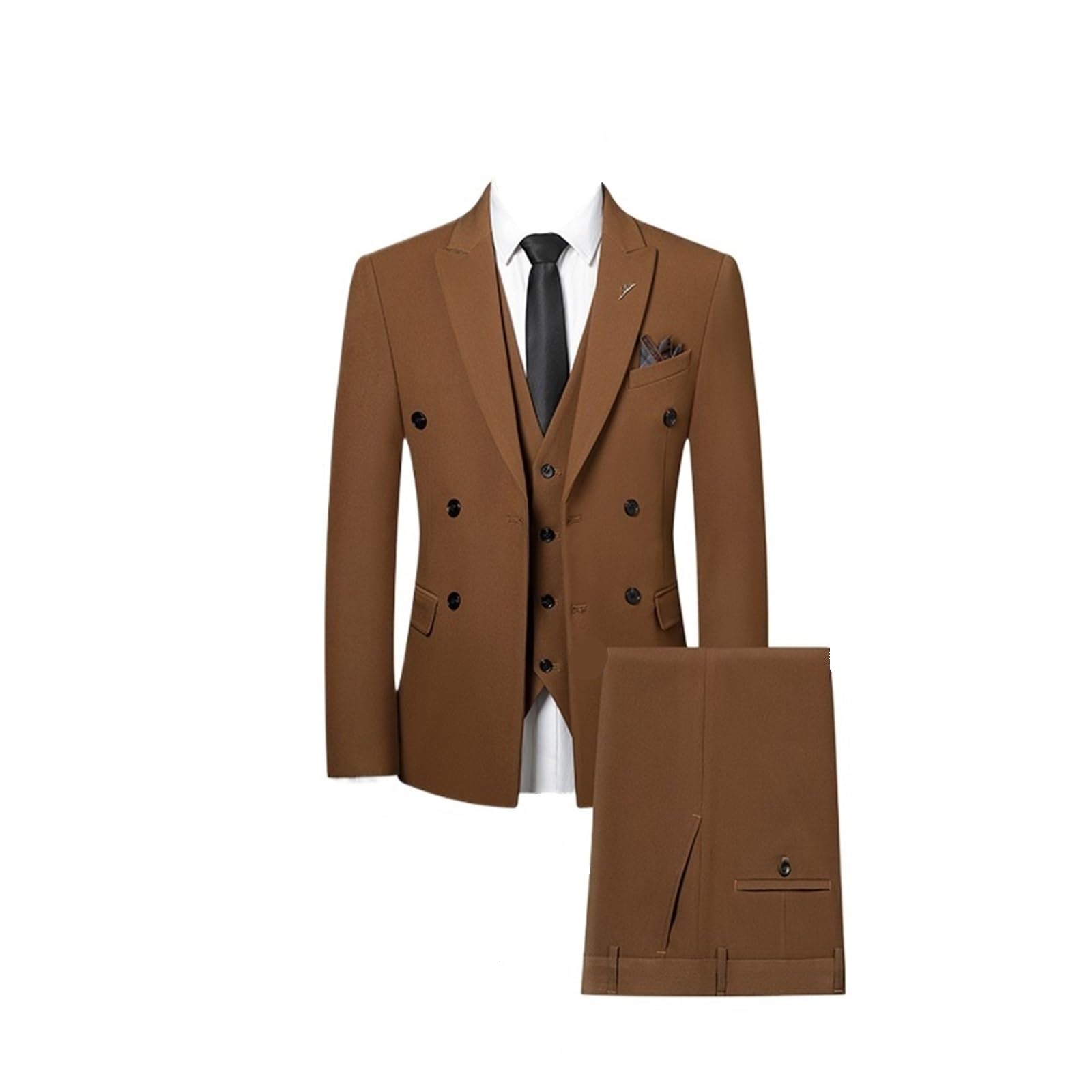 Traje de Padrino Conjunto Informal de Tres Piezas for Novio, Elegante y, Doble Botonadura (Traje + Chaleco + pantalón) para Fiestas(Coffee,Asian L is EUR S)