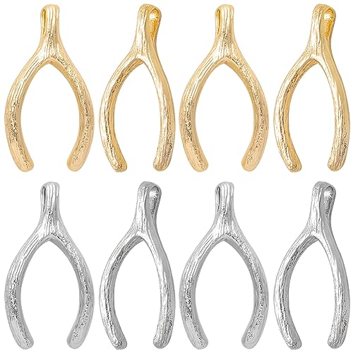 Beebeecraft 1 Box 20Pcs 2 Colors Wish Bone Lucky Charms 18K Gold & Platinum Plated Silver Golden with Jump Ring for DIY Jewelry Necklace Bracelet Earring Making Findings