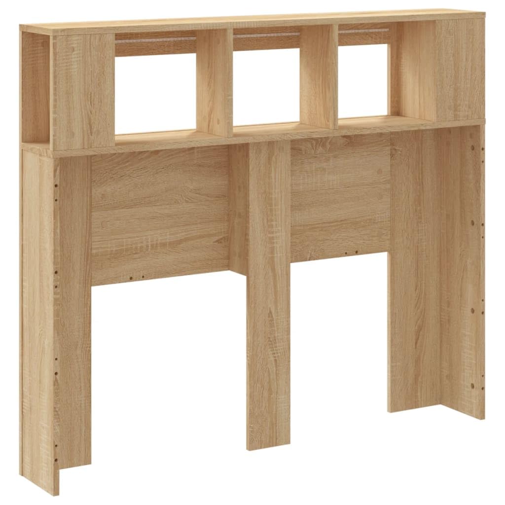 ACAGALA Cabezal LED con estantes 120 x 103,5 cm, cabecero de cama con luces LED, cabecero con compartimentos abiertos, accesorio para cama dormitorio, material de madera, roble sonoma