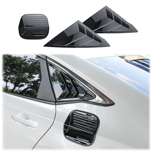 Image of for 11th Gen 2022-2026 Honda Civic Accessories, 3pcs Trim Set - Rear Quarter Triangle Window Louver Covers & Fuel Tank Cover (Fits Sedan Only /Not for Hatchback) (Carbon Fiber)