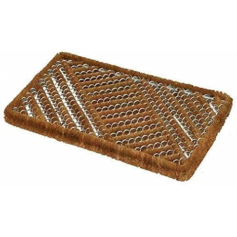 SAVING HUB Large Boston Natural Coir Fibre Wire Door Mat Heavy Duty Brush Scraper Outdoor Rug Entrance Home Non-Slip Carpet Mats Latex Brown Runner Metal Wired Boot Cleaner (39 X 59 Cm) Cover