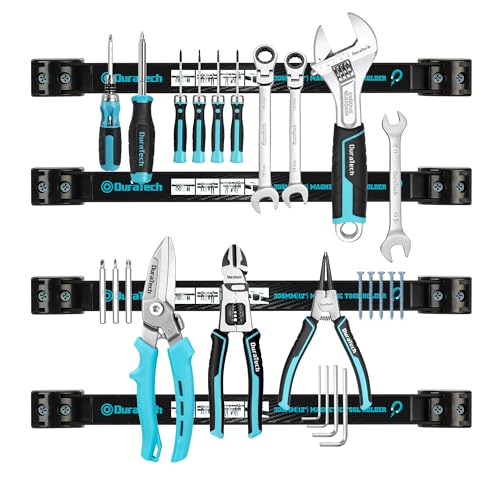 DURATECH Magnetleiste gereedschapset 4 stuks, magnetische houder wand, sterke magneten, eenvoudig te installeren, tot 6,8 kg per stuk, 305 mm, ideaal voor gereedschaporganisatie en -ordening - Afbeelding 4