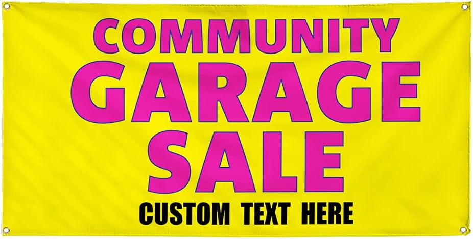 Custom Vinyl Banner Multiple Sizes Community Garage Sale #1 Advertising Printing Yard Sale Outdoor Weatherproof Industrial Yard Signs 4 Grommets Personalized Text Here 24x36Inches